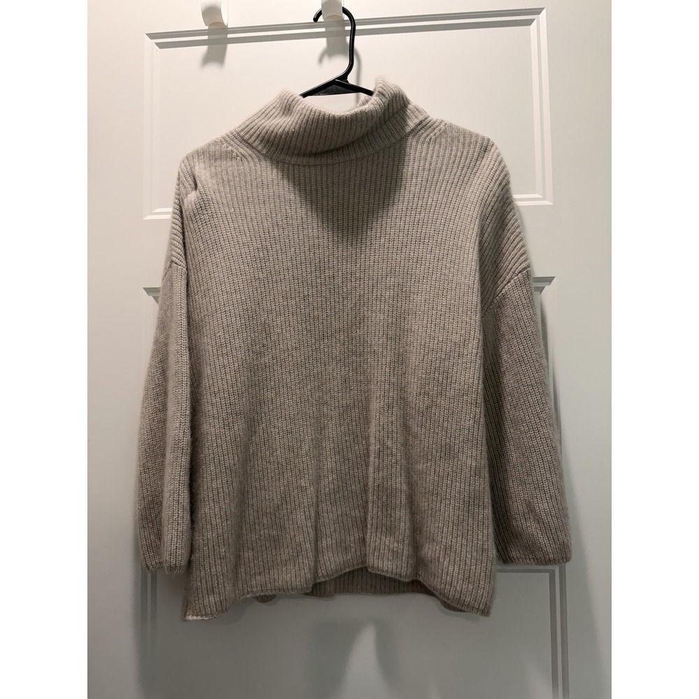 Rachel Zoe 100% Cashmere Turtleneck Sweater Gray Ribbed Knit Oversized Medium